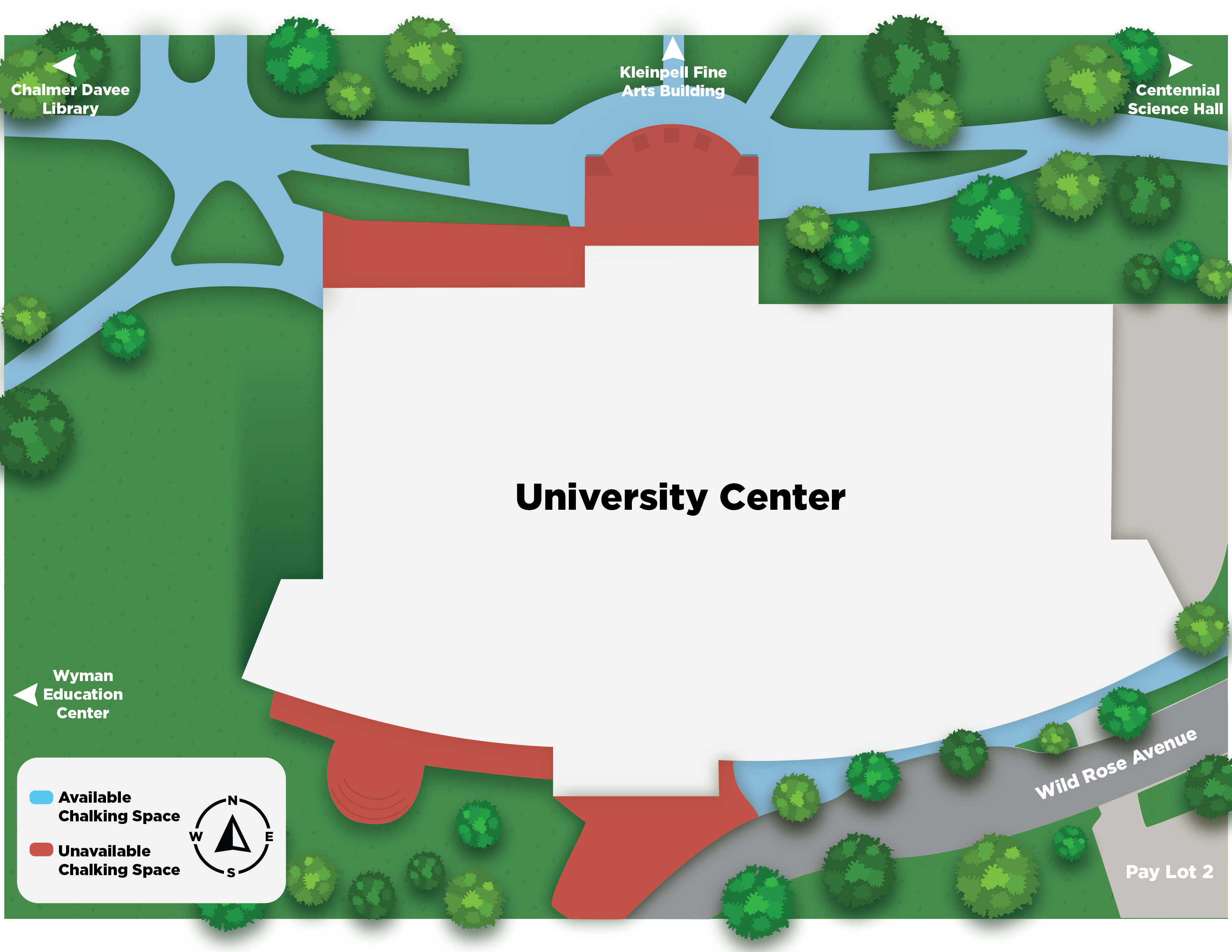 Map of UC with areas that are not allowed to chalk on