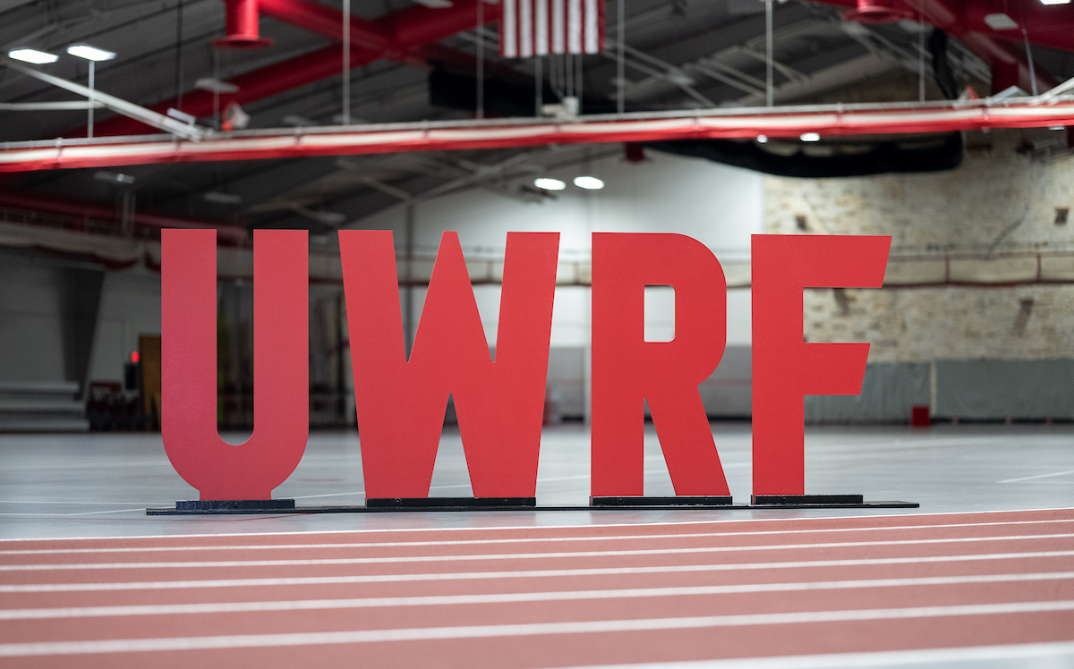 Tall red UWRF letters