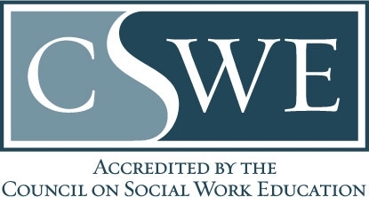 Logo that says "CSWE Accredited by the council on social work education"
