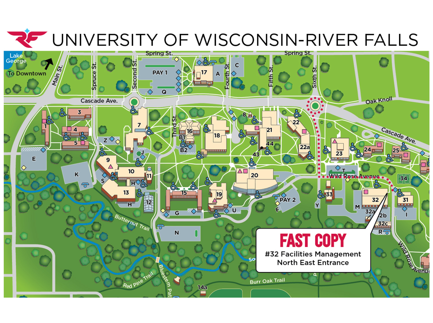 A map showing where Fast Copy is located in the Facilities Management building