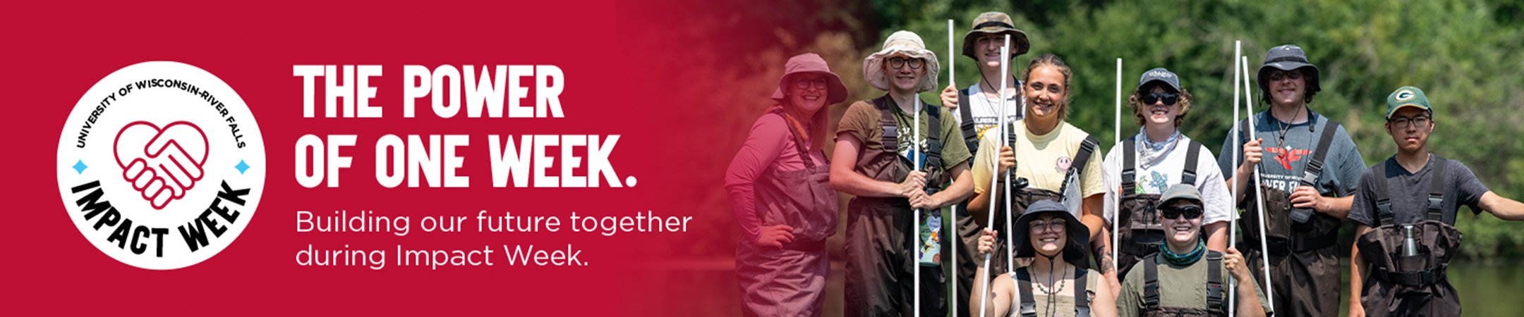 A group photo of the Freshwater Collaborative group with the text "The power of one week. Building our future together during Impact Week"