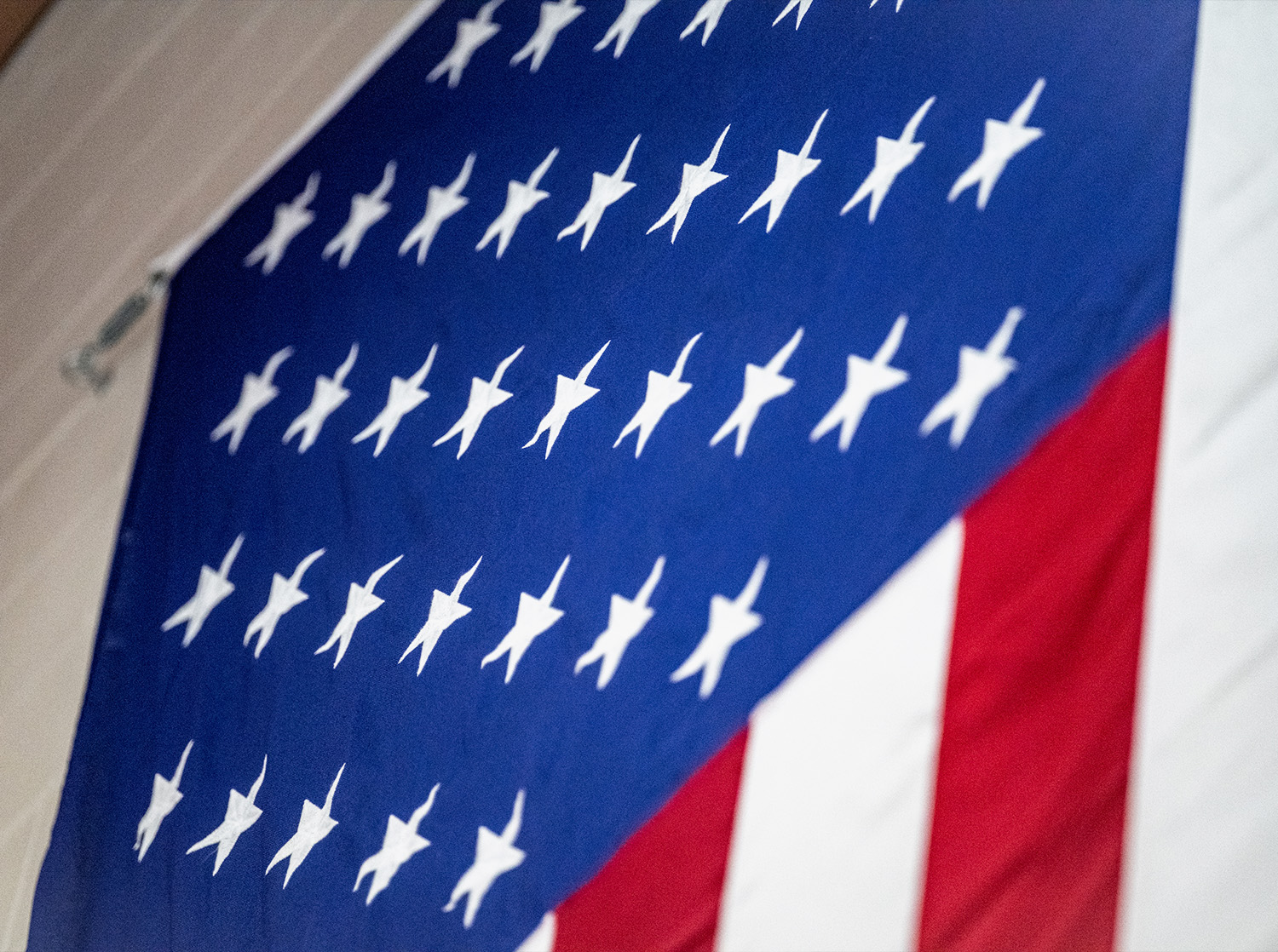 Close up of the American Flag hung at Hunt Arena