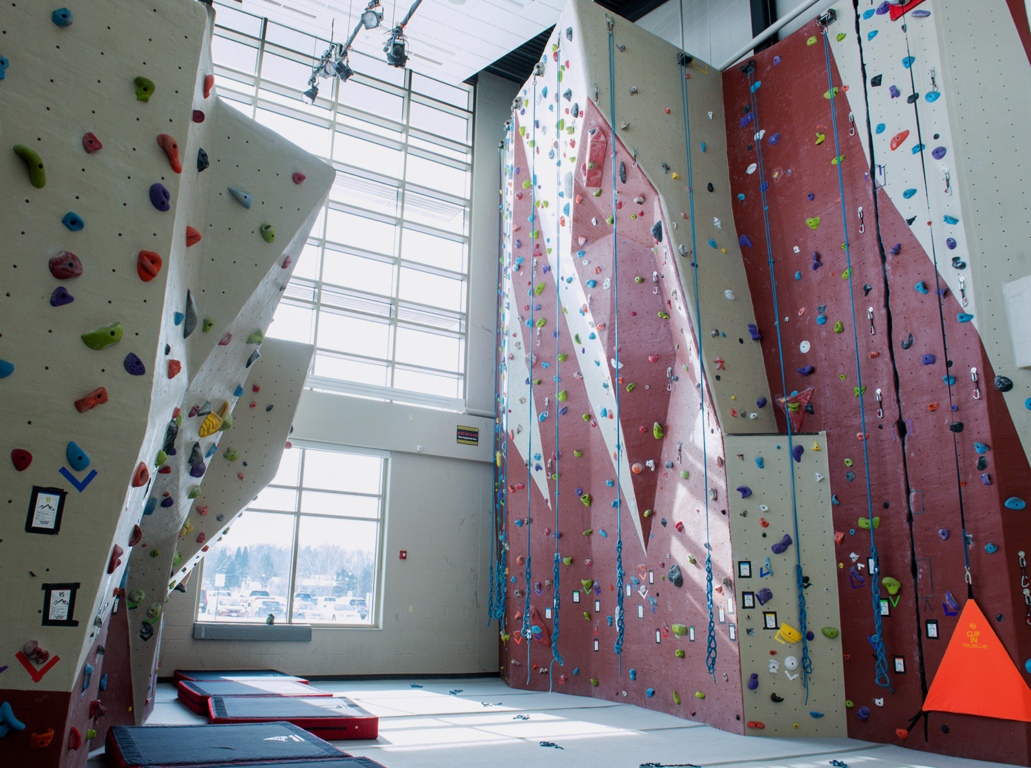 The climbing wall in the Falcon Center