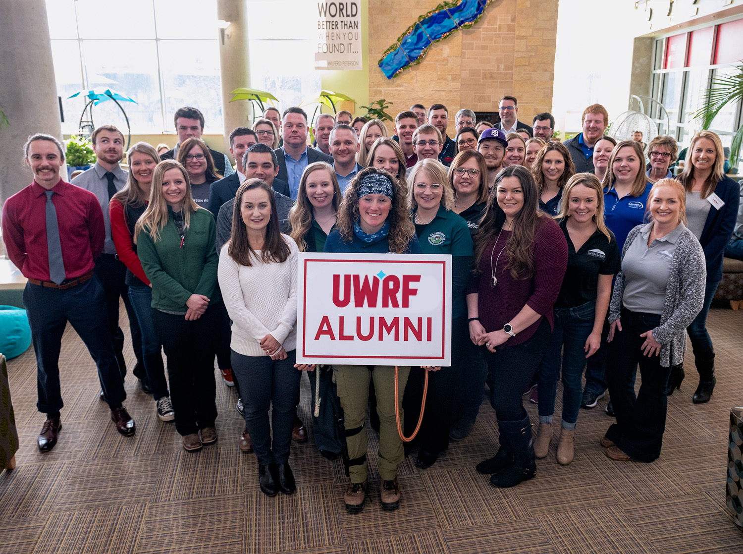 A group of UWRF alumni gather in the University Center
