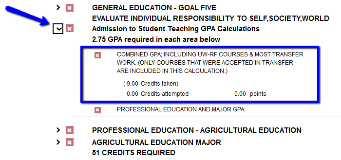 A screenshot showing the Combined GPA section of the DAR. 