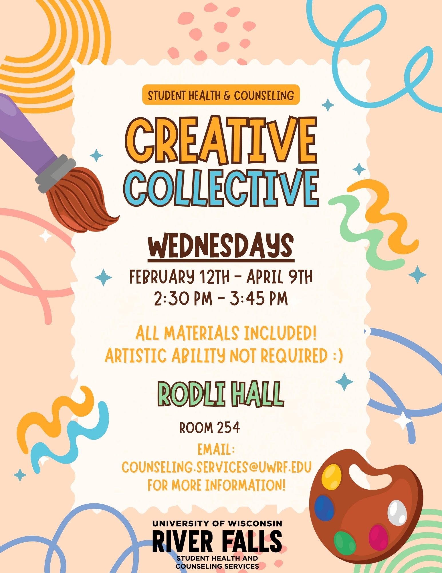 Poster for the Spring Semester 2025 Creative collective meeting times