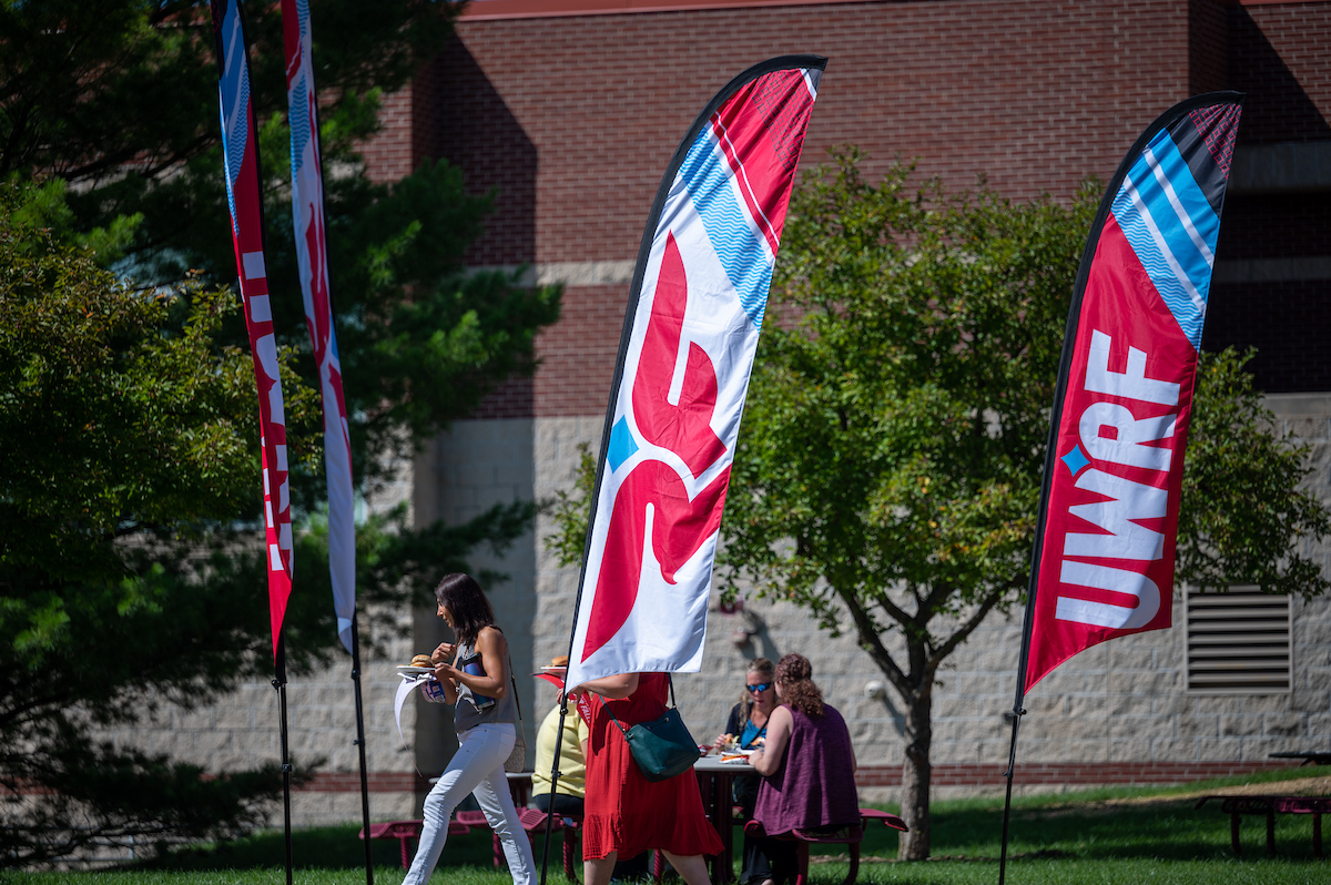 flags with UWRF branding on them