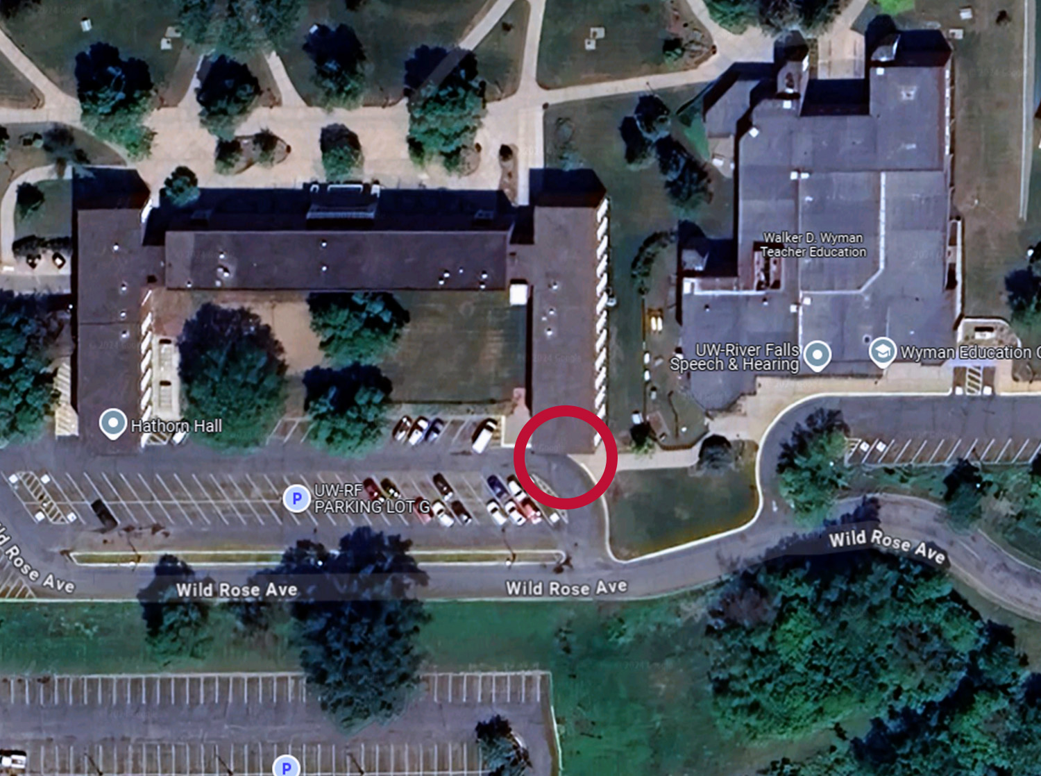 Google Maps aerial view of Hathorn Hall