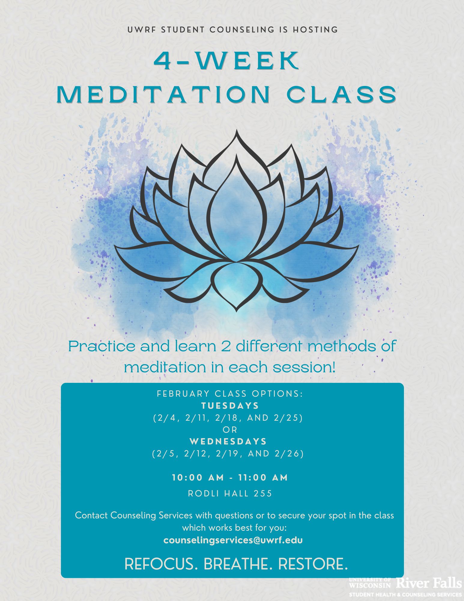 February 2025 Meditation class schedule