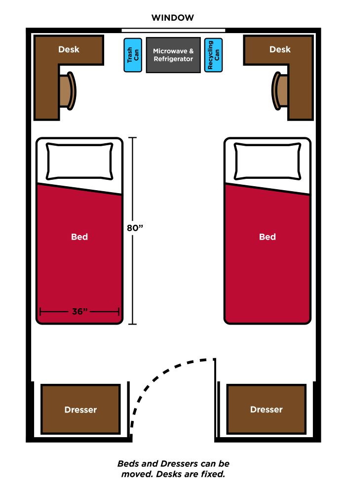 Residence Hall room layout graphic of Stratton Hall