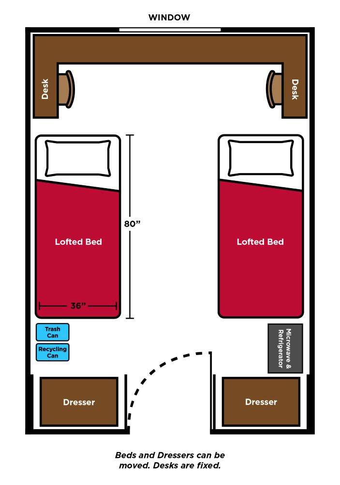 Residence Hall room layout graphic of Stratton Hall