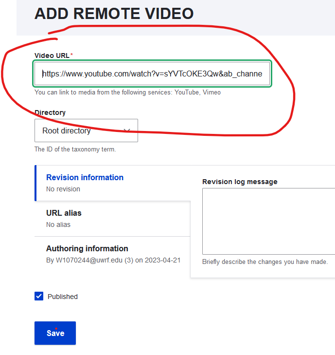 Posting the URL in the field