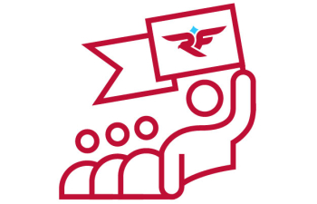 red icon of people carrying UWRF flags
