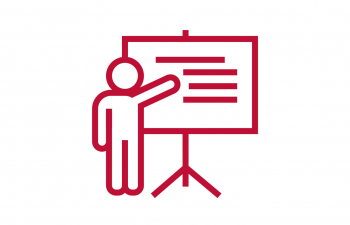 Icon of a faculty member presenting information on a stand up poster