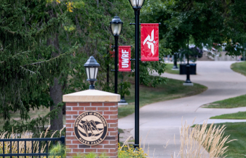 A nice spring day showing the sidewalks around campus