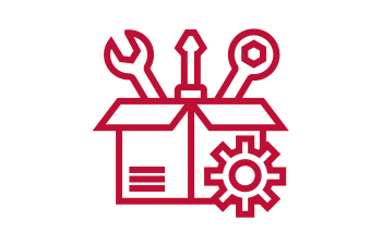An icon of a carboard box filled with two wrenchs and a screwdriver