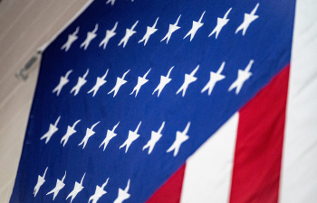 Close up of the American Flag hung at Hunt Arena