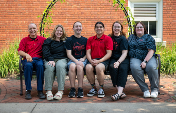 A group photo of Residence Life Staff in front of North Hall