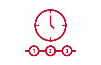 Icon of a clock with steps 1, 2 and 3 beneath