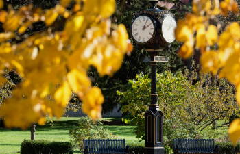 Clock tower in the middle of the campus mall