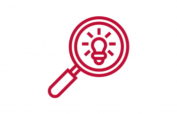 Icon of a magnifying glass and a lightbulb inside