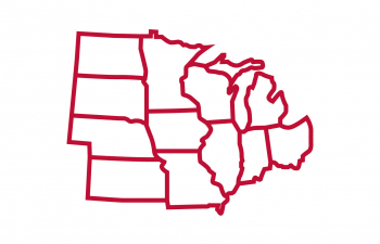 Icon of a map featuring the states in the midwest