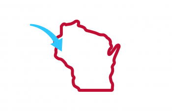 Icon of a blue arrow pointing to River Falls, WI on a map