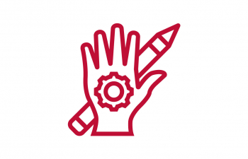 Icon of a hand with a gear and pencil