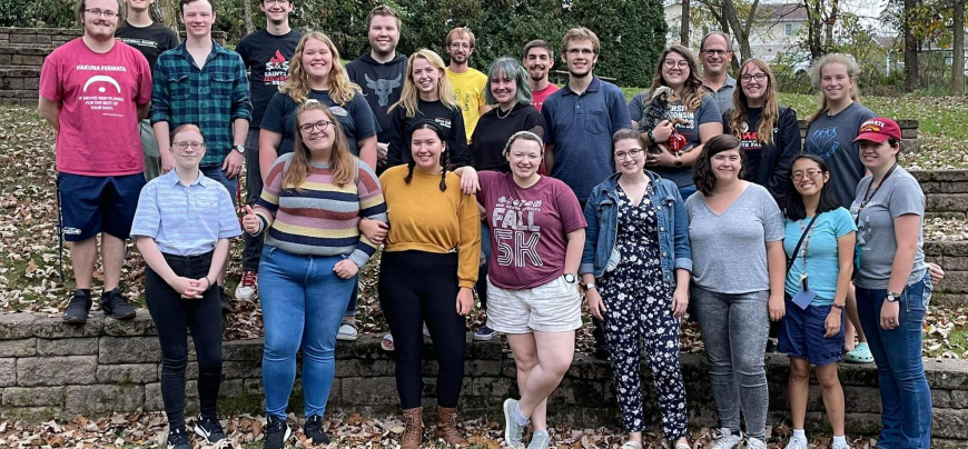group photo of about 20 students outside